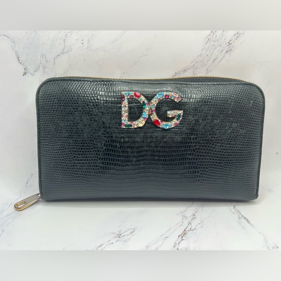 DOLCE & GABBANA Multicolor Crystal Logo Long Zippy Black Leather Wallet + COA - Picture 4 of 15
